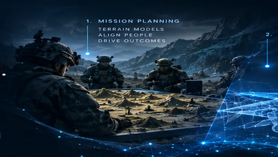 Military mission planning around a terrain model